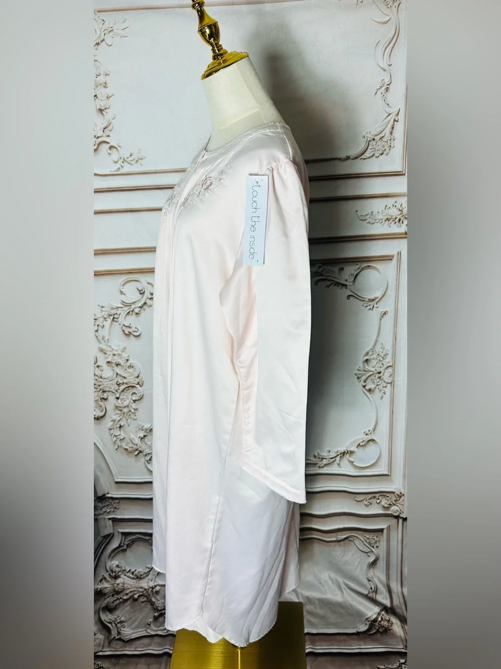 Miss Elaine Pale Pink Long Sleeve Nightgown with Floral Embroidery